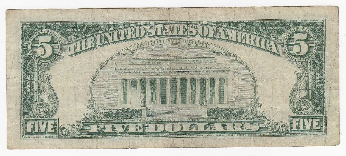 billete 5 dolares reverso