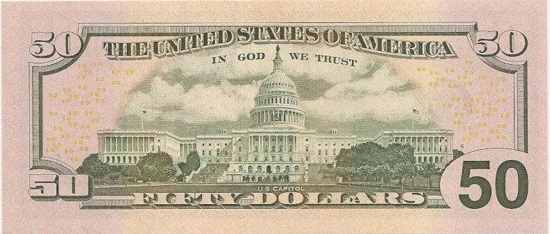 billete 50 dolares reverso