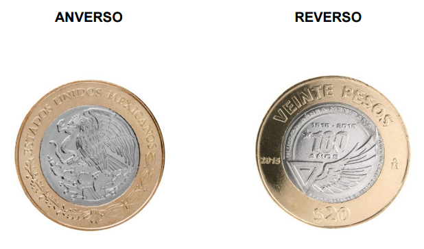 moneda 20 pesos fuerza aerea mexicana